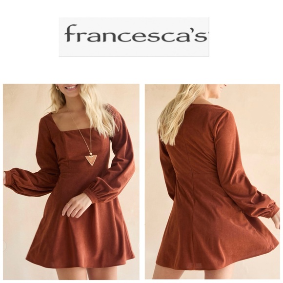Francesca’s Paulette Corduroy Long Sleeve Rust Orange Mini Dress S - Picture 1 of 16